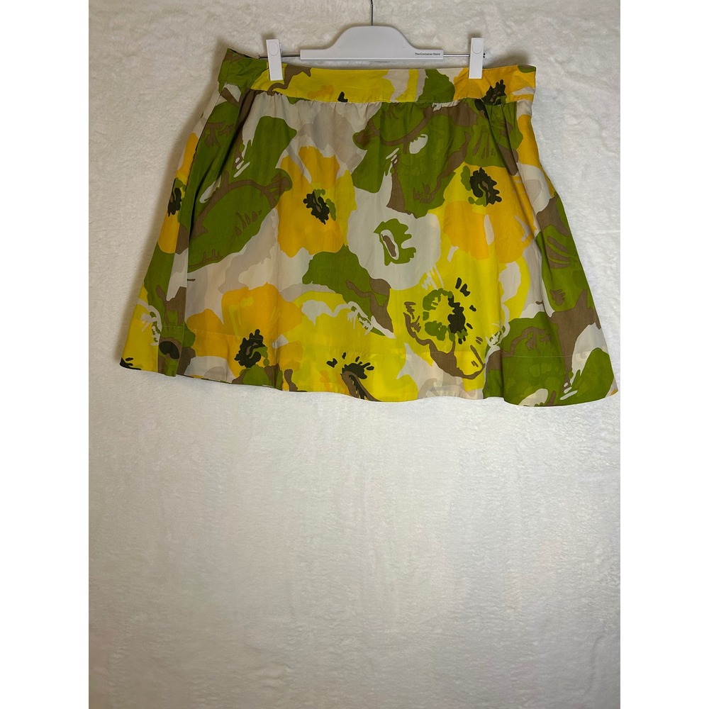 New York & Company Floral Mini Skirt Womens 16 Yellow Green A-Line Retro Print
